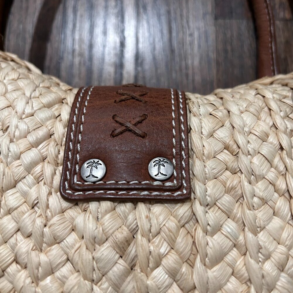 Tommy Bahama Large Straw & Leather Handbag - Picture 8 of 15